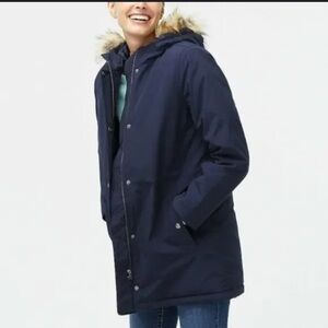 J. Crew Navy Hooded faux fur Coat